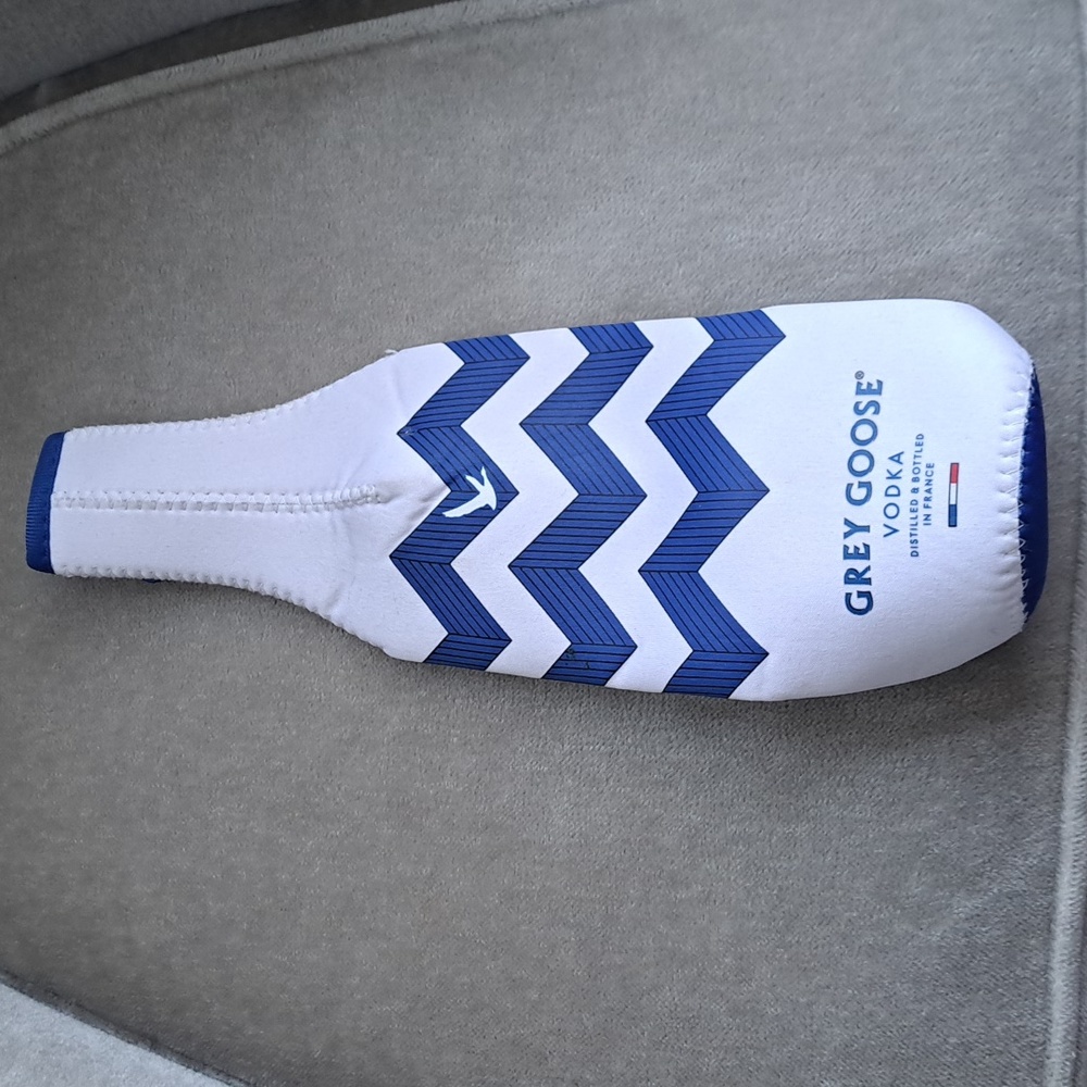 Grey goose vodka bottle holder distilledinFrance zipper bird striped cloth